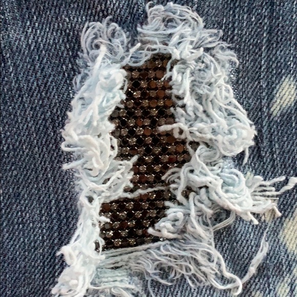 Bebe Destroyed Bleached Jeans With Stones & Mesh - Picture 4 of 8